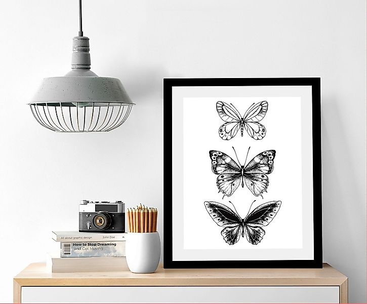 queence Bild »Schmetterlinge«, Tiere-Schwarz-Weiß-Kunst-Insekten-Schmetterl günstig online kaufen