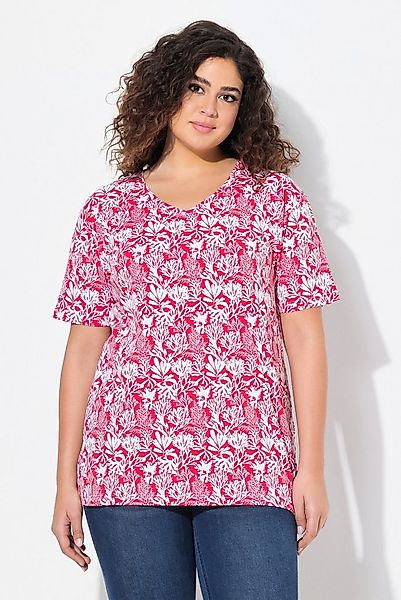 Ulla Popken T-Shirt T-Shirt floraler Druck A-Linie V-Ausschnitt günstig online kaufen