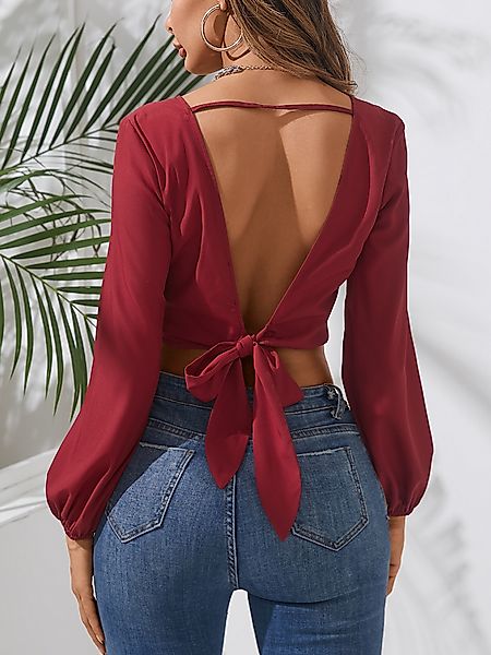 YOINS Sexy Rückenloses Crop-Top mit langem Ärmel und V-Ausschnitt günstig online kaufen