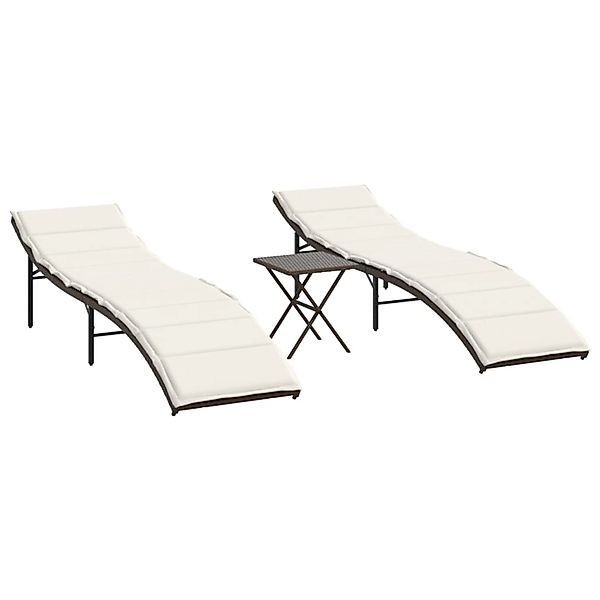 vidaXL Sonnenliegen 2 Stk mit Tisch Braun Poly Rattan 368252 günstig online kaufen