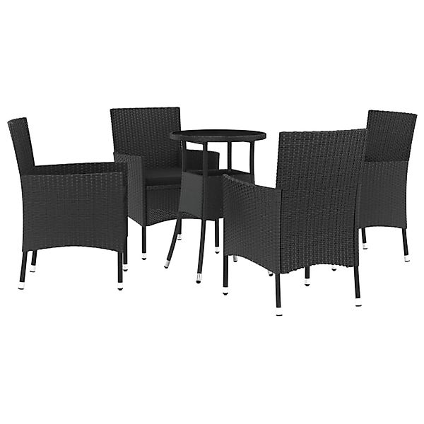 vidaXL 5-tlg Garten-Bistro-Set mit Kissen Schwarz Poly Rattan Modell 1 günstig online kaufen