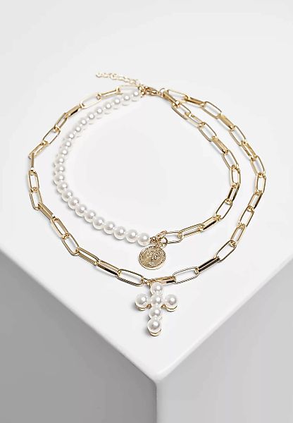 URBAN CLASSICS Edelstahlkette "Accessoires Pearl Cross Layering Necklace" günstig online kaufen