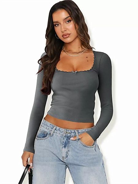 RUZU UG T-Shirt Slim-Fit-Splice-Hot-Girl-Oberteil mit U-Ausschnitt (1-tlg) günstig online kaufen