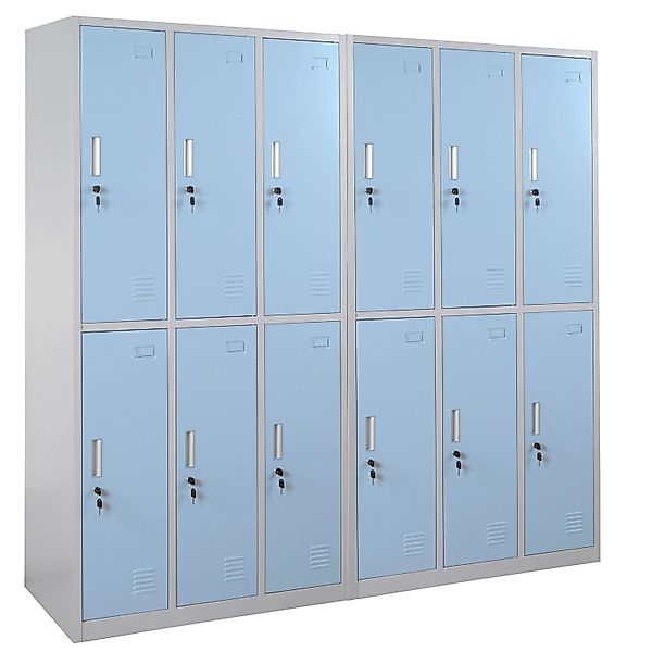 Proregal Schließfach Saturn HxBxT 180x180x50 cm Metall 12 Fächer Blau Schli günstig online kaufen