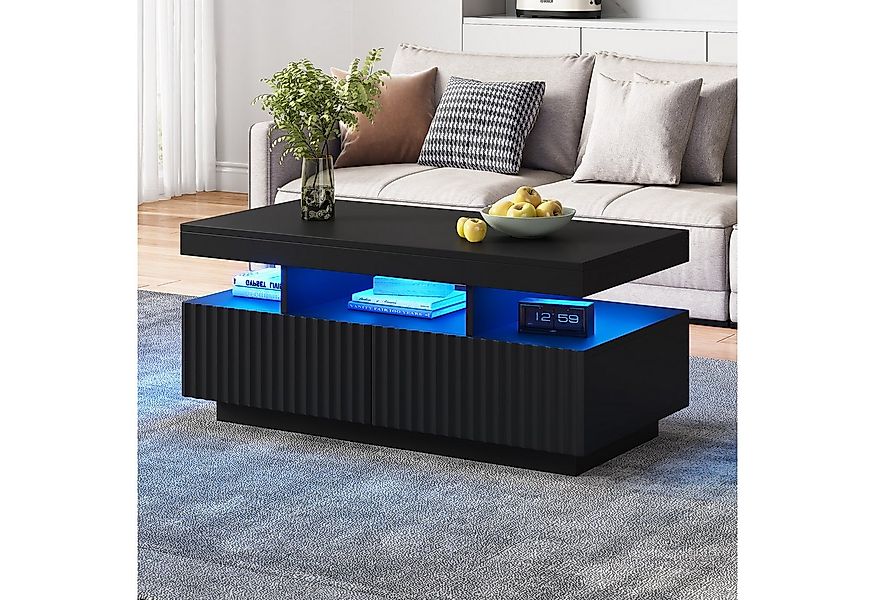 Merax Couchtisch Sofatisch Beistelltisch mit LED-Lichtleiste (Stauraumfunkt günstig online kaufen