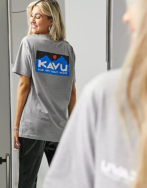 Kavu – Klear – T-Shirt mit Rückenprint in Grau günstig online kaufen
