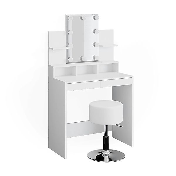 Vicco Schminktisch Ania Weiß 80 cm mit LED Beleuchtung und Hocker günstig online kaufen