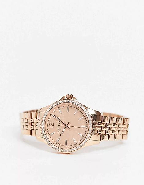 Ted Baker – Armbanduhr aus Edelstahl mit Strassbesatz-Rosa günstig online kaufen
