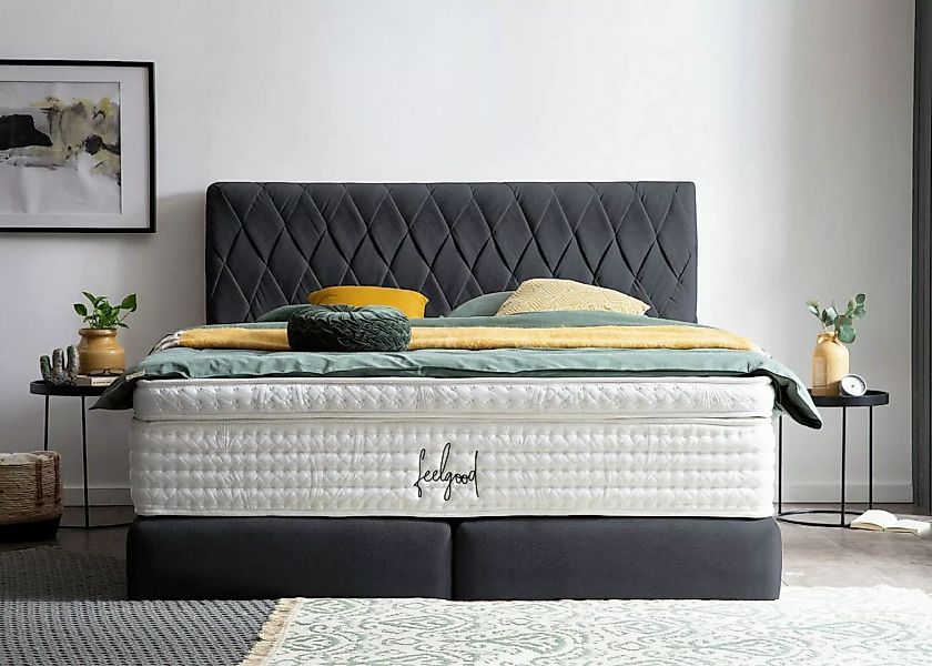 BettCo Boxspringbett Lyon (in Schwarz Webstoff, 200 x 200 cm), handgeflocht günstig online kaufen