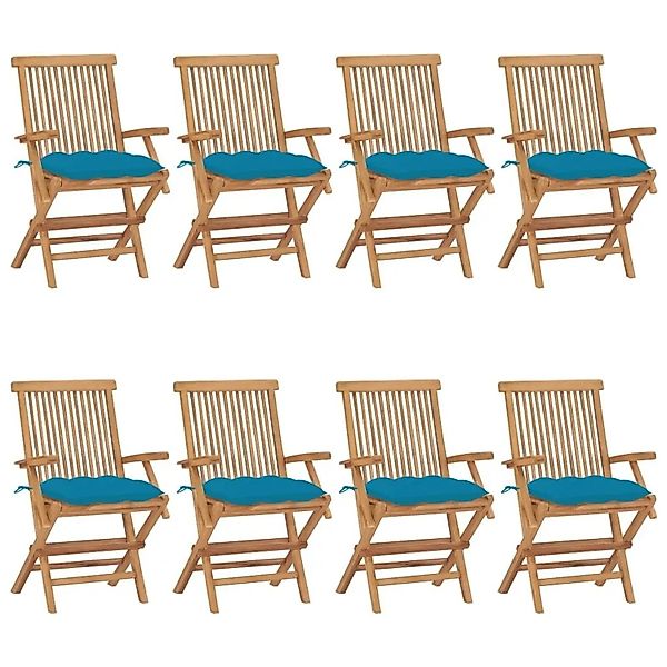 vidaXL Gartenstühle mit Hellblauen Kissen 8 Stk Massivholz Teak 3072908 günstig online kaufen