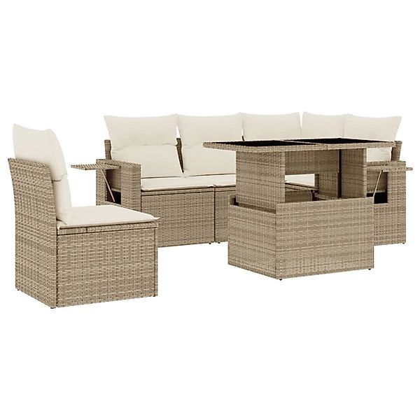 vidaXL 6-Tlg Garten-Sofagarnitur mit Kissen Beige Poly Rattan 3267908 günstig online kaufen