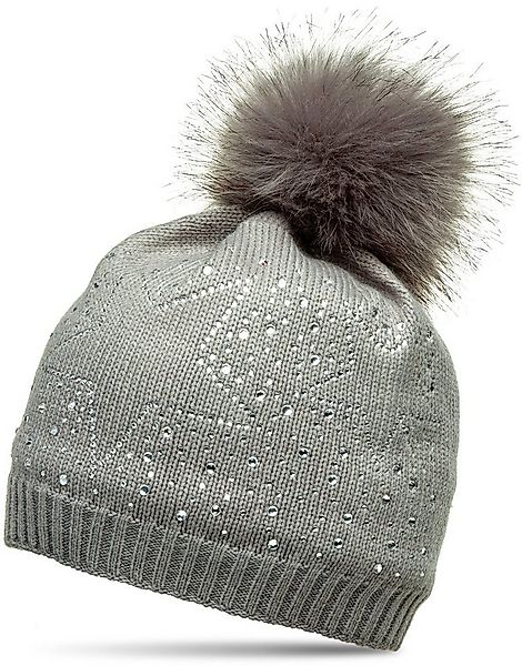 Caspar Bommelmütze MU167 Damen Fein Strick Winter Mütze mit XL Fellbommel u günstig online kaufen