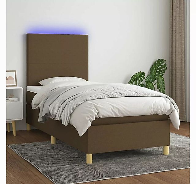 vidaXL Boxspringbett (90 x 190 cm, Quadrate, Braun), mit LED günstig online kaufen