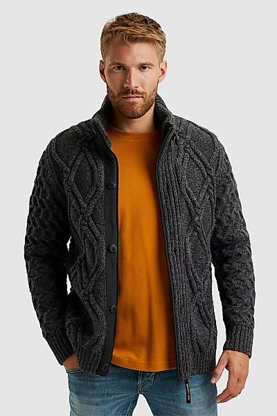 PME Legend Heavy Knit Strickjacke Wool Mix Anthrazit - Größe L günstig online kaufen