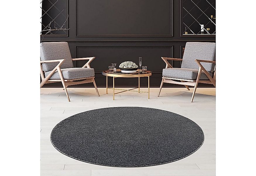 Jimri Teppich Lotus Wohnzimmer Teppich Einfarbig Kurzflor Läufer Uni, Rund, günstig online kaufen