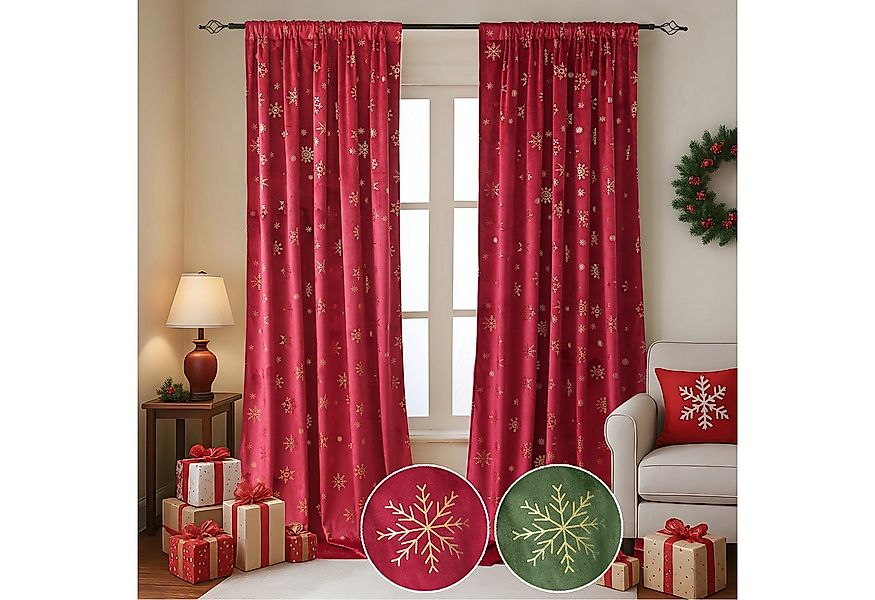 BTTO V&G Vorhang Verdunkelungsvorhang,Samt Velvet Gardinen Weihnachten Schn günstig online kaufen