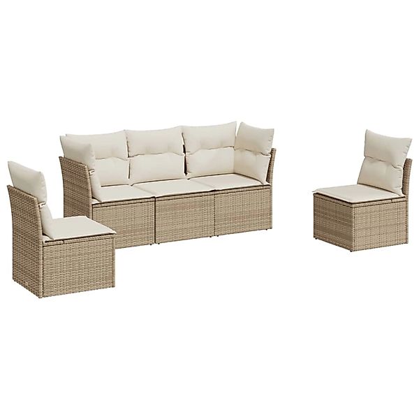 vidaXL 5-Tlg Garten-Sofagarnitur mit Kissen Beige Poly Rattan 3217348 günstig online kaufen
