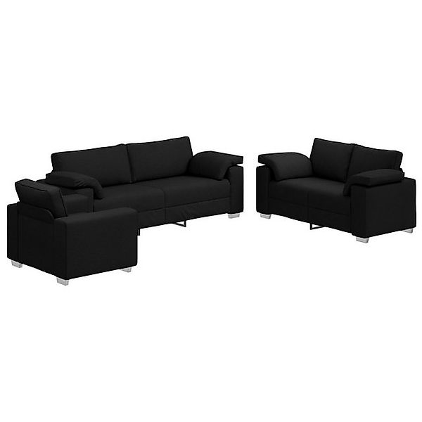 vidaXL Sofa 3-tlg. Sofagarnitur mit Kissen Schwarz Stoff, 3 Teile günstig online kaufen