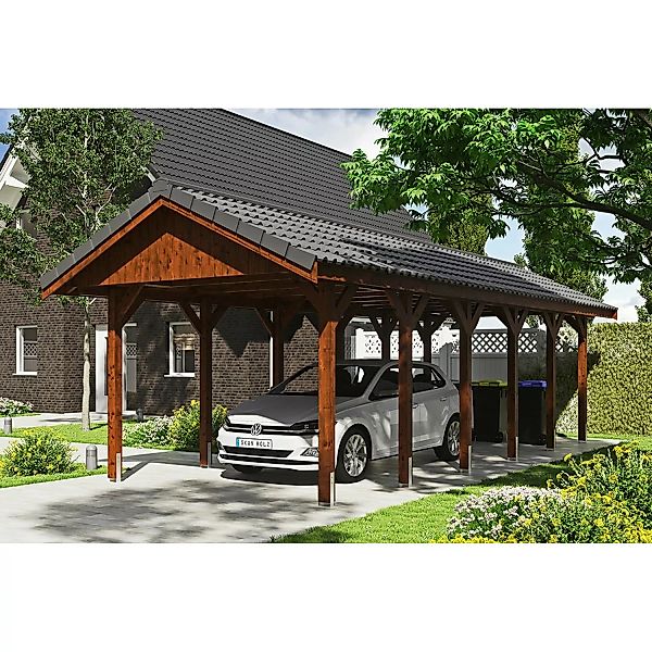 Satteldach-Carport Wallgau Nussbaum 380 x 900 cm Dachlattung günstig online kaufen