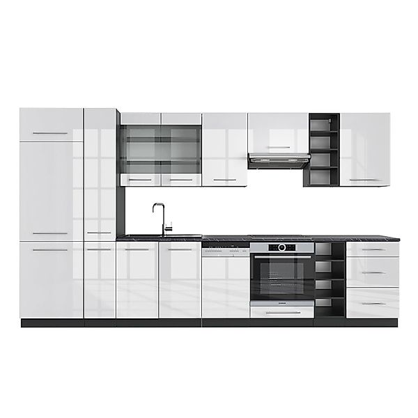 Vicco Fame-Line Küchenzeile Weiß Hochglanz/Anthrazit 355 cm AP Anthrazit günstig online kaufen