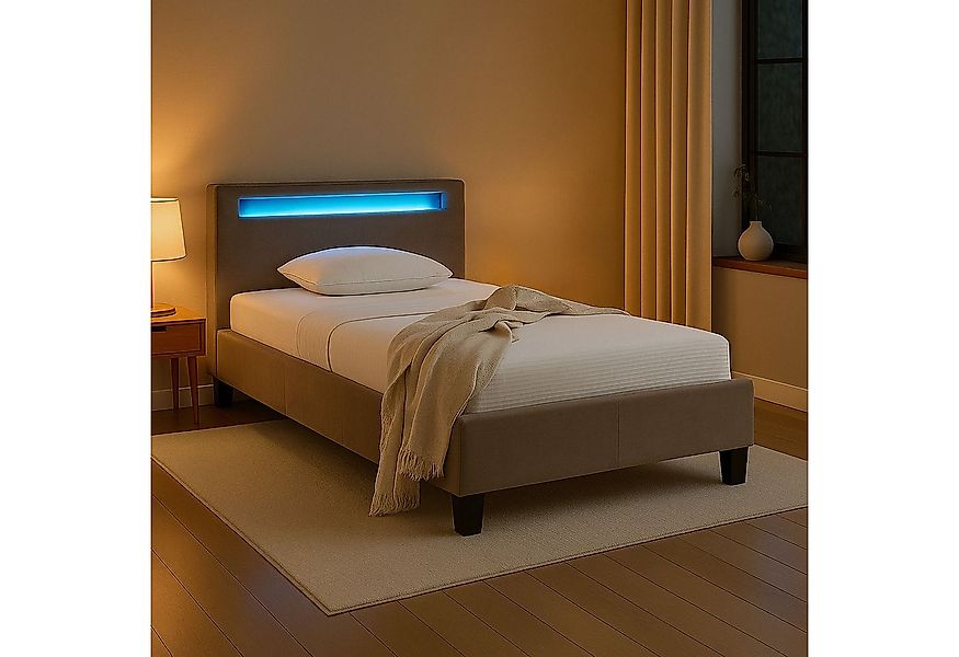 IDIMEX Polsterbett BAGO, Jugendbett mit LED Beleuchtung & Lattenrost Samtbe günstig online kaufen