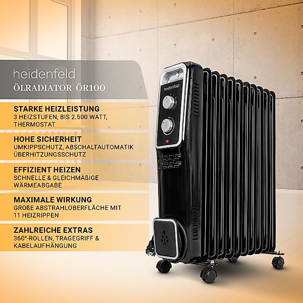 Heidenfeld Ölradiator Mobiler Elektro Heizkörper ÖR100 günstig online kaufen
