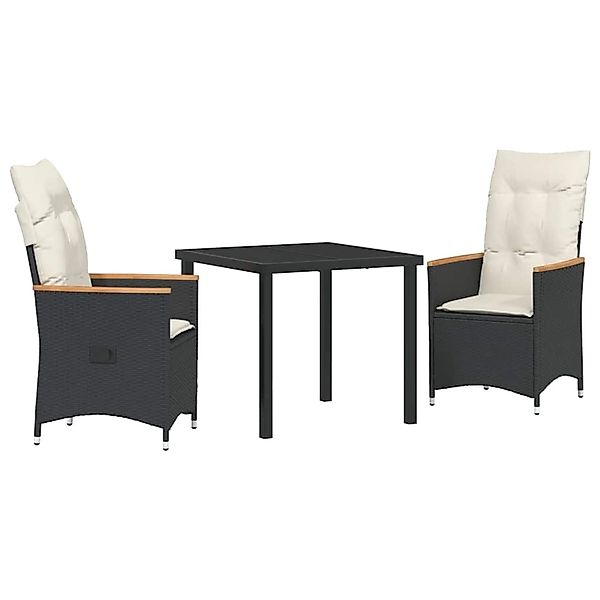 vidaXL Garten Essgruppe mit Kissen 3-Tlg Schwarz Poly Rattan 3379604 günstig online kaufen