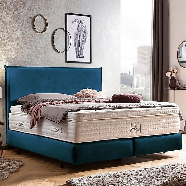 BettCo Boxspringbett London (200 x 200 cm, in Petrol Samt), Kopfteil mit Bi günstig online kaufen