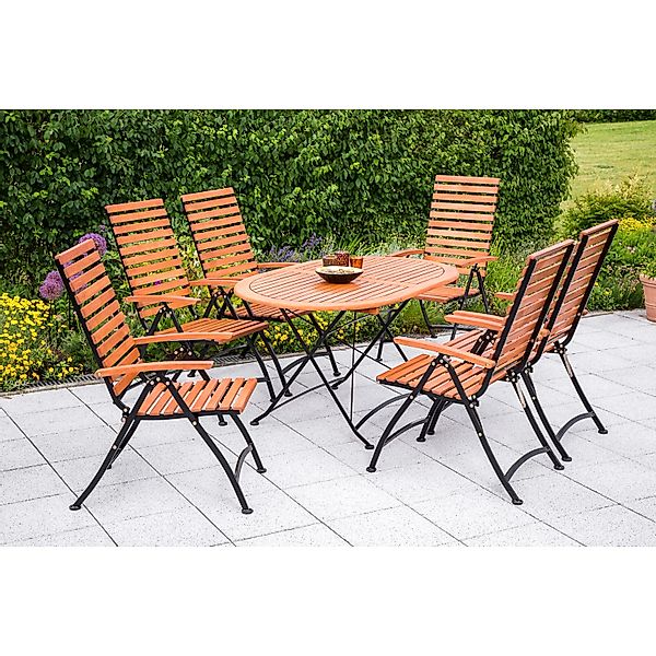 Gartenmöbel-Set Schlossgarten 7-tlg. Braun inkl. Tisch 140 cm x 90 cm günstig online kaufen