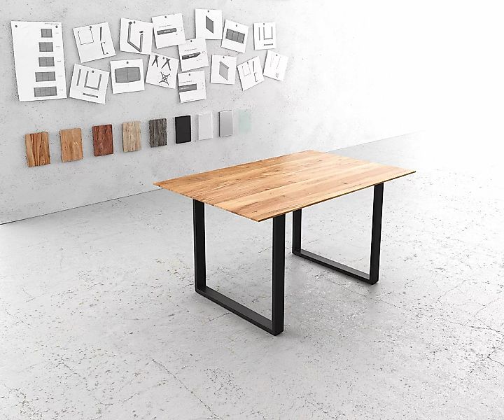 Esstisch Edge 140x90 Akazie Natur Kufengestell Schwarz Schweizer Kante günstig online kaufen