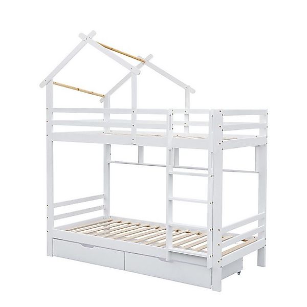 DOPWii Kinderbett 90x200cm Hausbett mit Schubladen,Regalen,Leiter,Fallschut günstig online kaufen