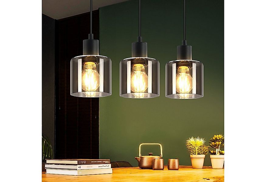 Nettlife Pendelleuchte Schwarz Vintage E27 Glas Esstisch 1/3 Flammig Wohnzi günstig online kaufen