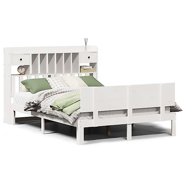 vidaXL Massivholzbett mit Regal ohne Matratze Weiß 160x200 cm Kiefer 332269 günstig online kaufen