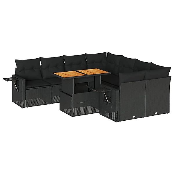 vidaXL 9-Tlg Garten-Sofagarnitur mit Kissen Schwarz Poly Rattan 3327128 günstig online kaufen