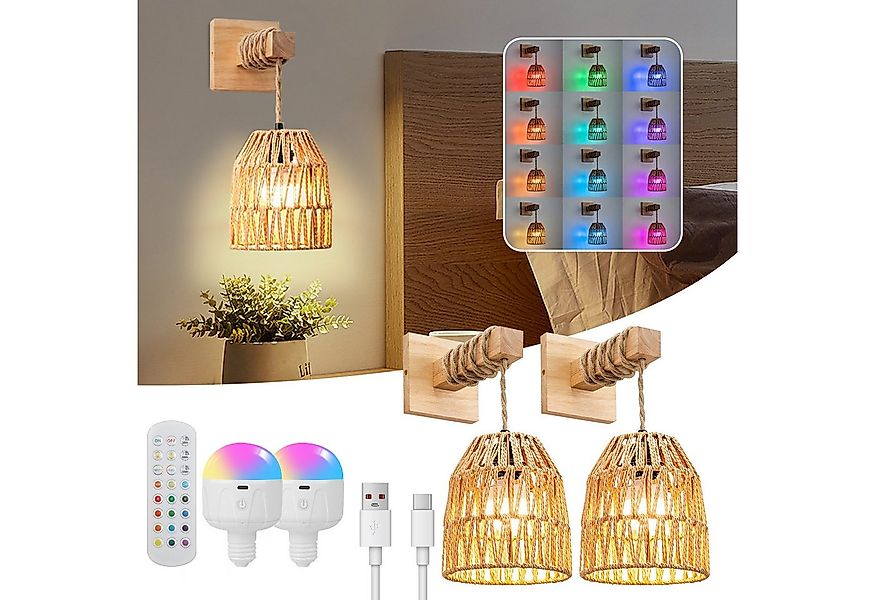 MUPOO Wandleuchte Rattan-Wandleuchte Boho LED Wandleuchte innen,RGB,Batteri günstig online kaufen
