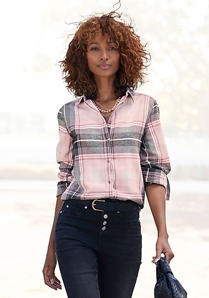 Buffalo Hemdbluse aus weichem Flanell mit Blusenkragen, Flanellhemd, Karobl günstig online kaufen