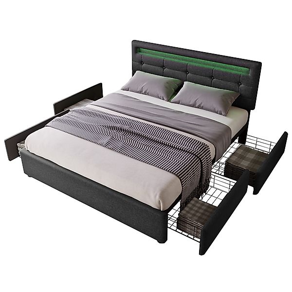 Ulife Polsterbett Doppelbett mit LED-Beleuchtung Höhenverstellbarem günstig online kaufen