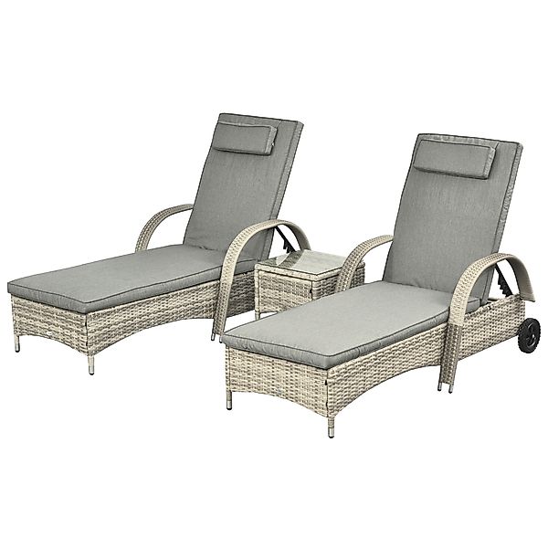 Outsunny Sonnenliege mit Tisch 3er-Set Gartenmöbel Polyrattan Metall Garten günstig online kaufen