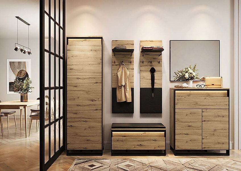 Compleo Garderoben-Set LIMA (Schrank, Schuhschrank, 2x Kleiderbügel, Spiege günstig online kaufen