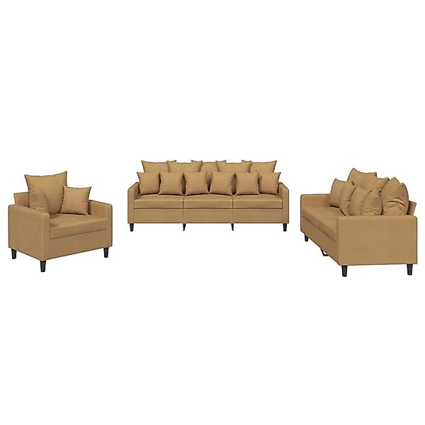 vidaXL 3-Tlg Sofagarnitur mit Kissen Braun Samt 3201687 günstig online kaufen