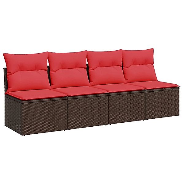 vidaXL Gartensofa mit Kissen 4-Sitzer Braun Poly Rattan 366228 günstig online kaufen