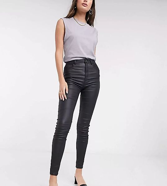 New Look Tall – Figurformende, beschichtete Skinny-Jeans aus schwarzem Kuns günstig online kaufen