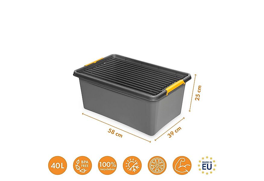 Kreher Aufbewahrungsbox 'Solid Box' aus Kunststoff mit Deckel und Rollen (S günstig online kaufen