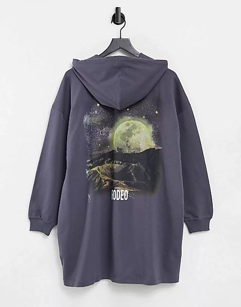 ASOS DESIGN – Oversize-Pulloverkleid mit Kapuze, „Rodeo”-Slogan und Foto-Pr günstig online kaufen