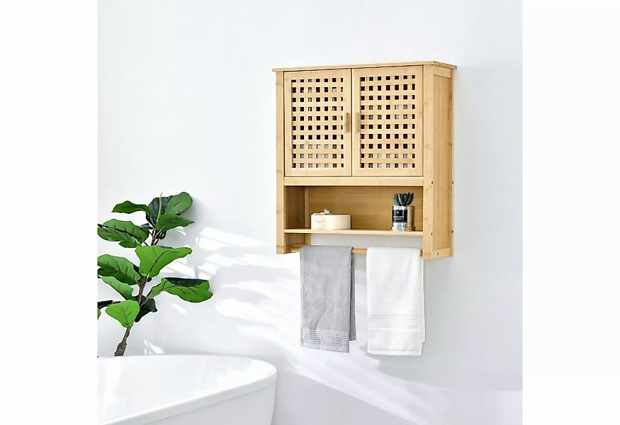 en.casa Badezimmerschrank Borlänge Bambus Wandschrank mit Handtuchhalter 66 günstig online kaufen