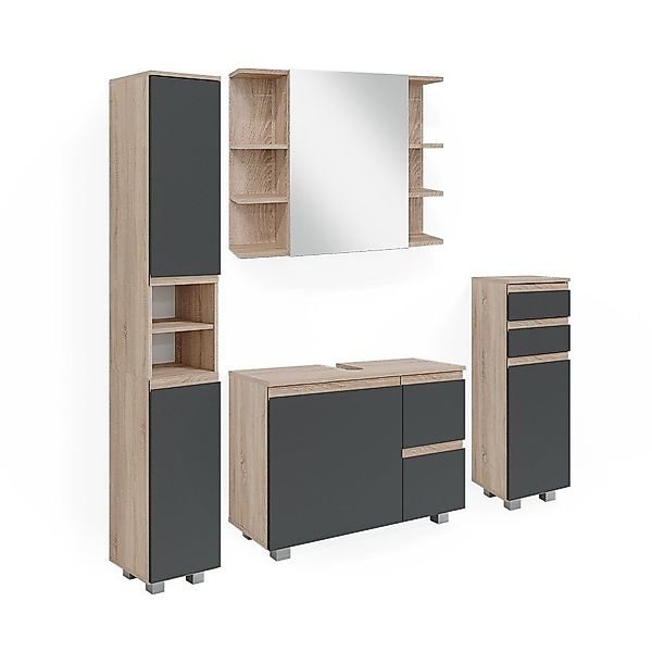 Vicco Badmöbel-Set J-Shape, Anthrazit/Sonoma, 4 Teile, günstig online kaufen