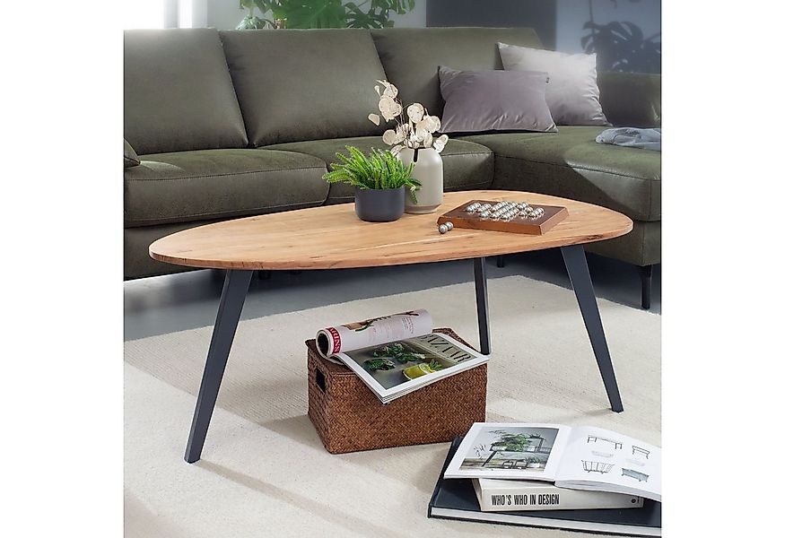 FINEBUY Couchtisch Couchtisch Akazie Massivholz oval 110 cm Wohnzimmertisch günstig online kaufen