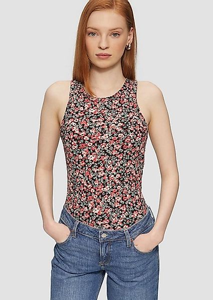 QS Shirttop Geripptes Tanktop mit All-over-Print Paspel günstig online kaufen