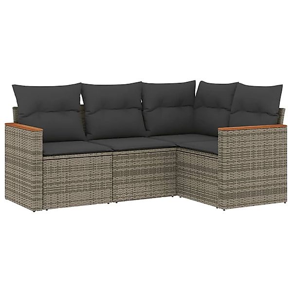 vidaXL 4-Tlg Garten-Sofagarnitur mit Kissen Grau Poly Rattan 3258336 günstig online kaufen