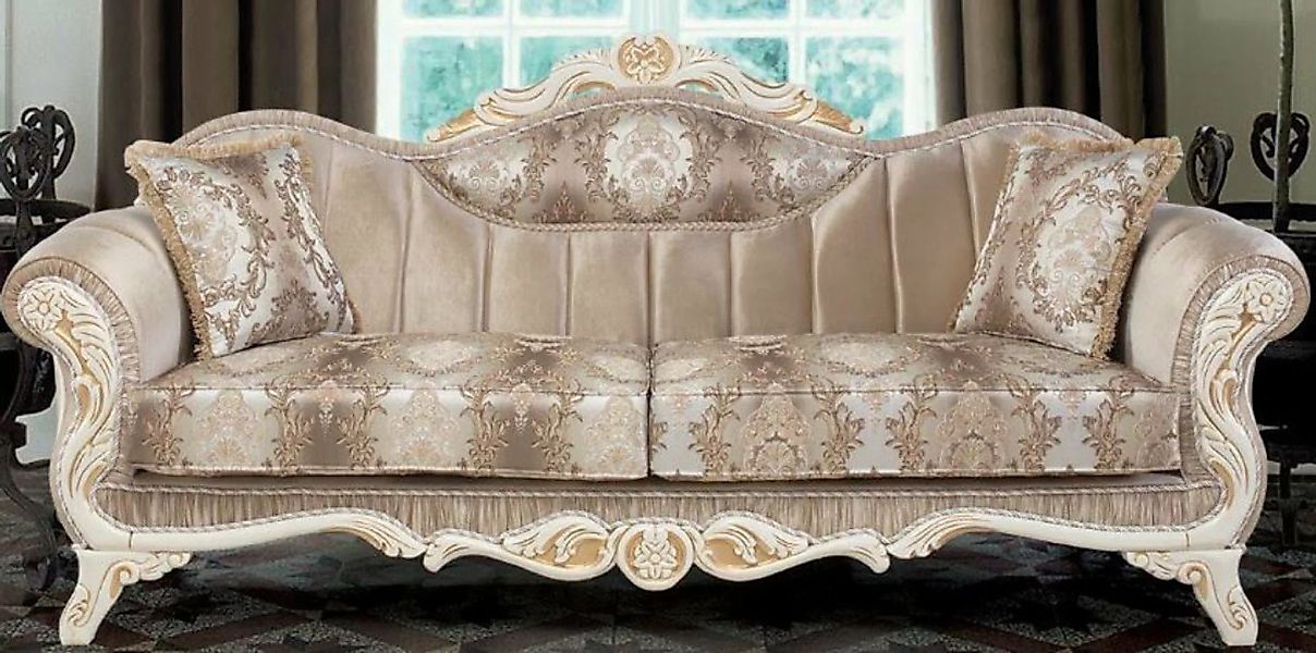 Casa Padrino Sofa Luxus Barock Sofa mit Kissen Beige / Weiß / Gold 237 x 90 günstig online kaufen
